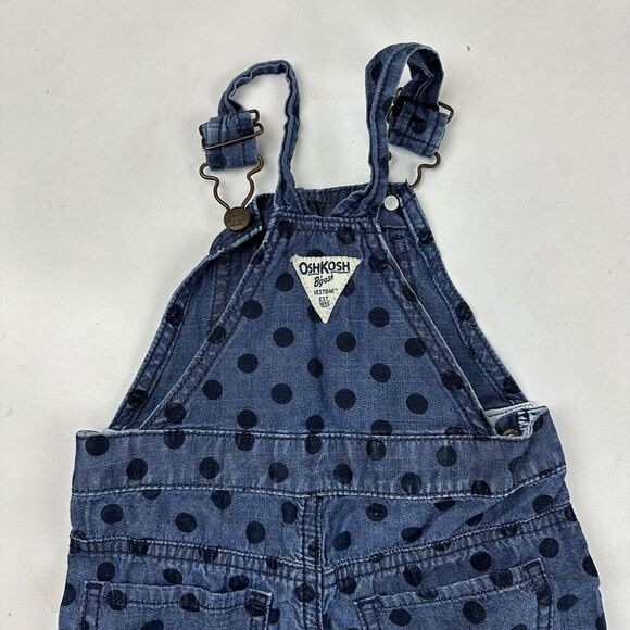 OshKosh B'Gosh Denim Blue Jean Overalls Polka Dot Size 18M 100% Cotton Vestbak - Picture 8 of 12
